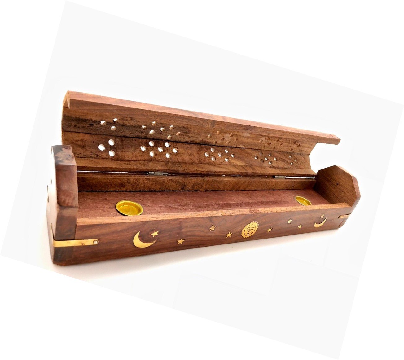 Celestial Wood Incense and Cone Burner, Ash Catcher With Storage - 18"